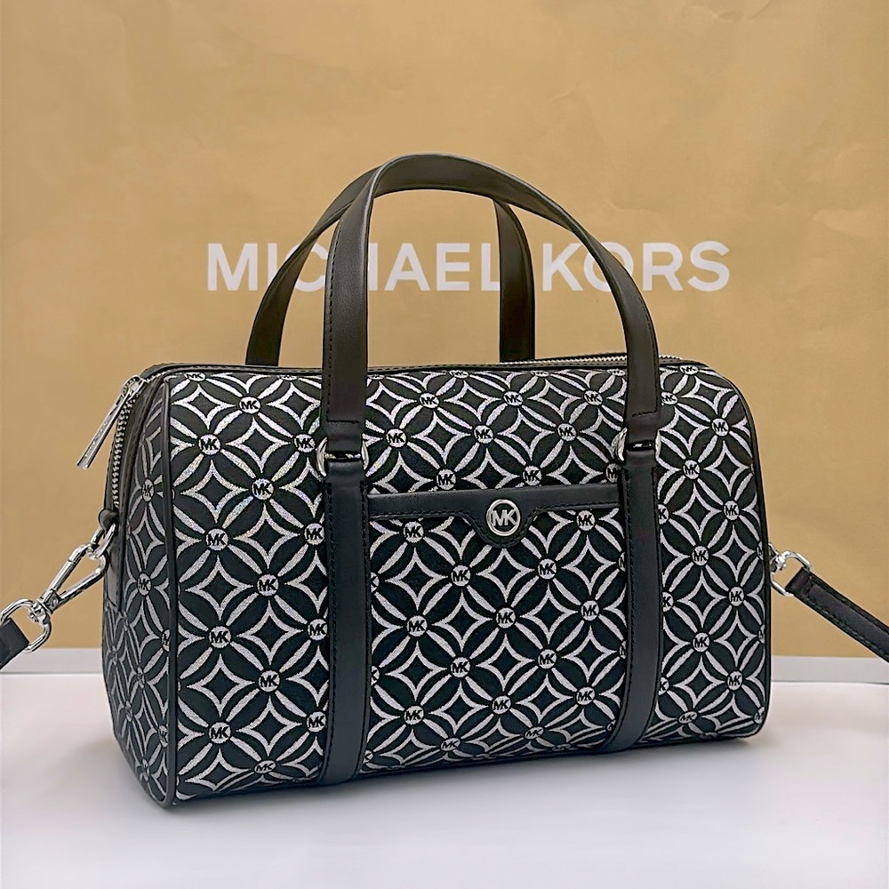 MICHAEL KORS JST TRAVEL MEDIUM DUFFLE SATCHEL SHOULDER CROSSBODY BAG MK BLACK